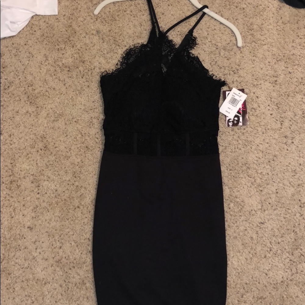 Black y neck dress